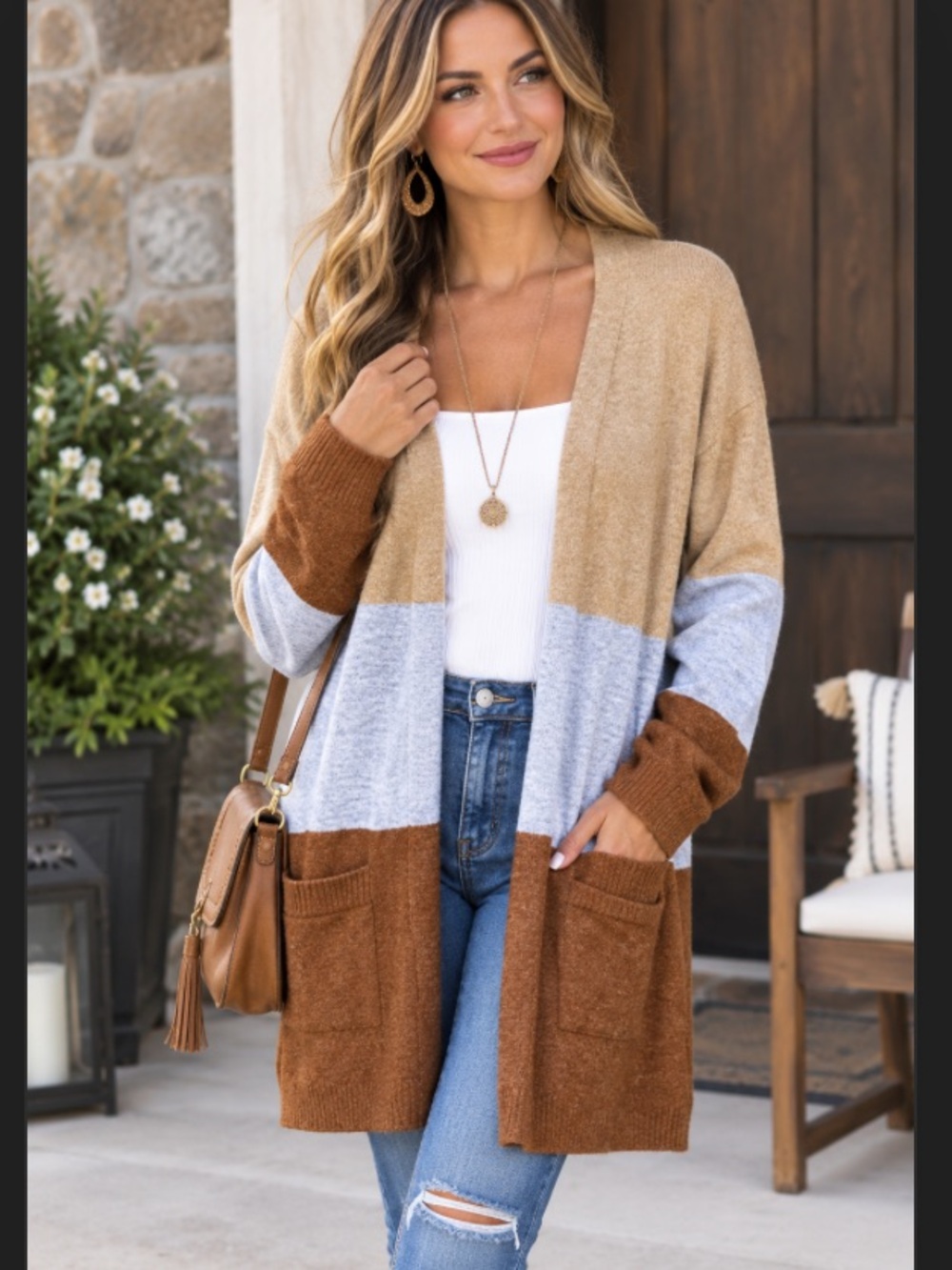A New Day Womens Open Front Cardigan Sweater Size 2X Colorblock Pockets